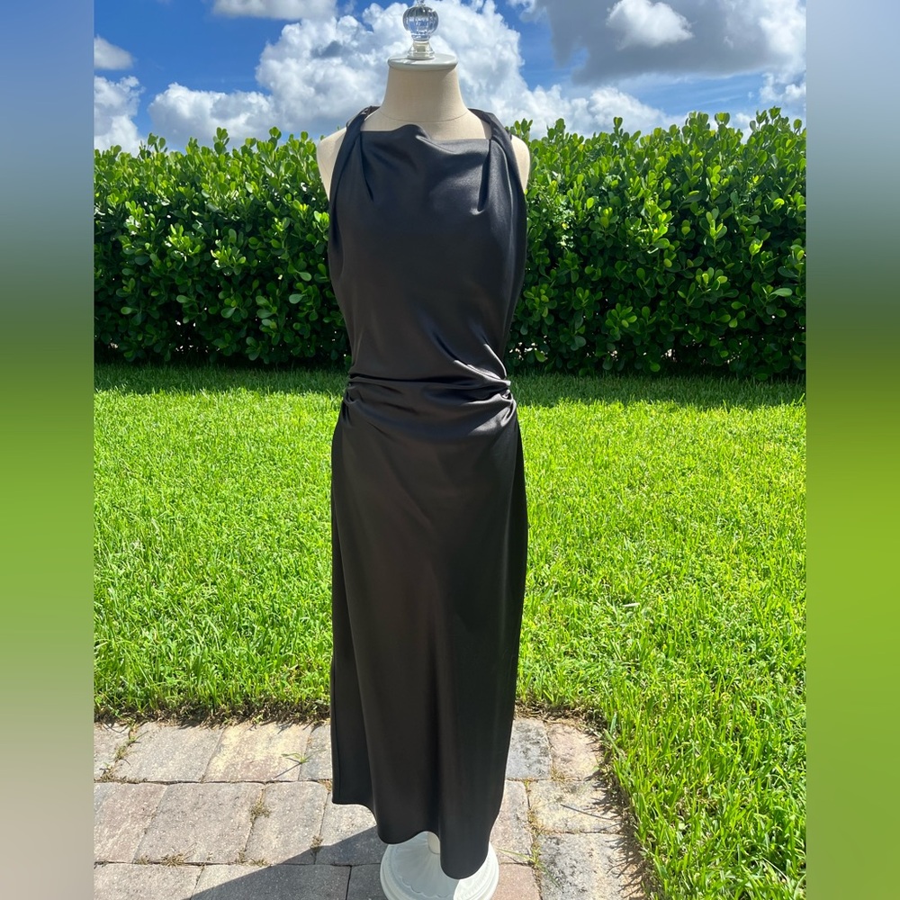 Zara Elegant Black Satin Dress